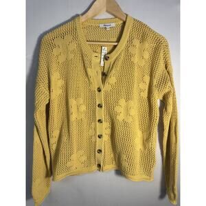 Madewell Yellow Open Knit Cardigan Sweater Floral Button Front Womens S NWT
